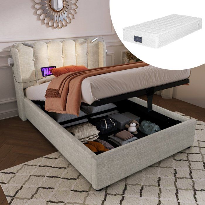 Lit Coffre 90x200cm - Beige - A lattes - Contemporain - Design