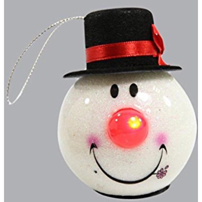 TETE DE BONHOMME DE NEIGE BOULE DE NOEL LUMINEUX A LED 9 X 7 CM DECO