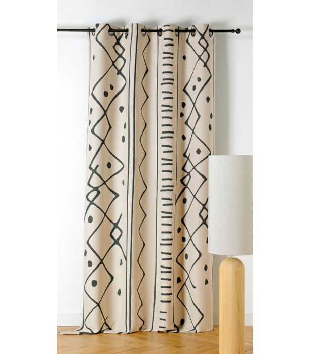 Rideau dameublement motifs ethniques Nazca - Taille: 140x260cm - Coloris: Noir