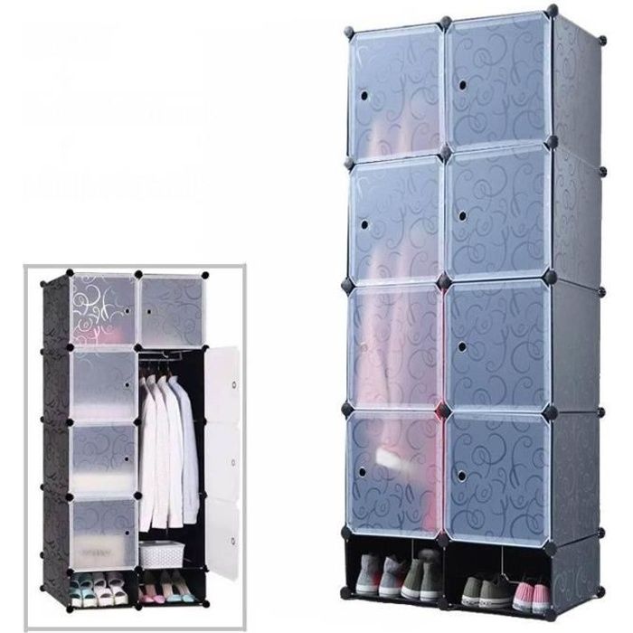mctech armoire penderie étagère de rangement modulables plastiques noir imprimé cabinet avec armoire avec chaussures