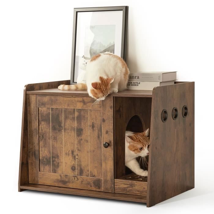 Meilleurs prix pour Mondeer Maison de Toilette pour Chats, avec Porte et Trous de Ventilation, pour Salon, Chambre, Entrée,76,5 x 55 x 48,5 cm, Marron