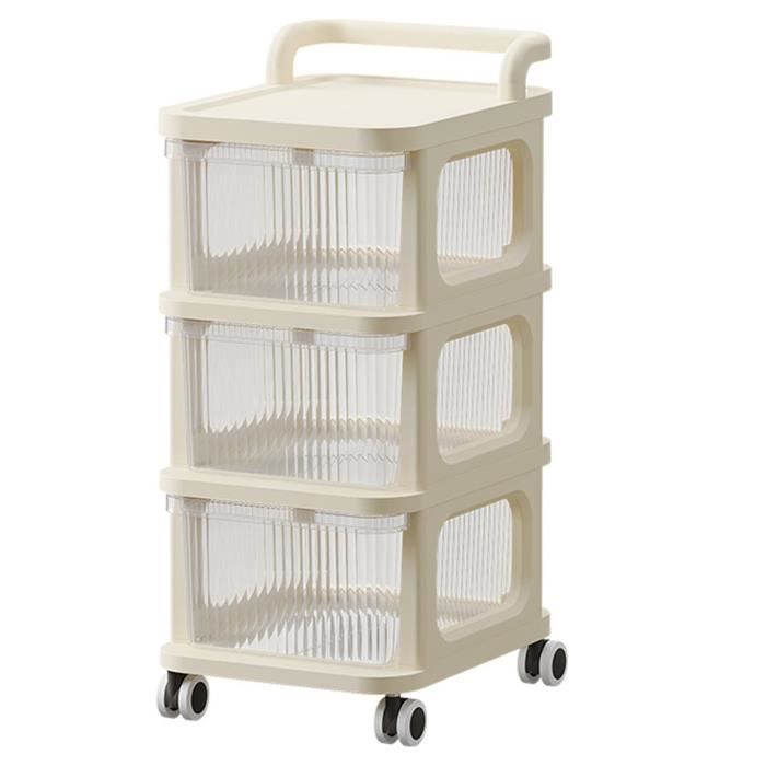 Chariot Organisateur à 2 Niveaux Avec Roulettes - Rangement Mobile Cuisine, Bureau, Dortoir - 4 Crochets Inclus - Dimensions 37x25x43.5 Cm - Matière PP Léger