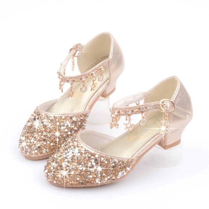 BOTCAM Sandales Talons Hauts Princesse Paillettes Pour Fille – Mary Jane Cosplay, Robe De Mariée, Fête, Carnaval – Semelle Antidérapante, Dès 3 Ans