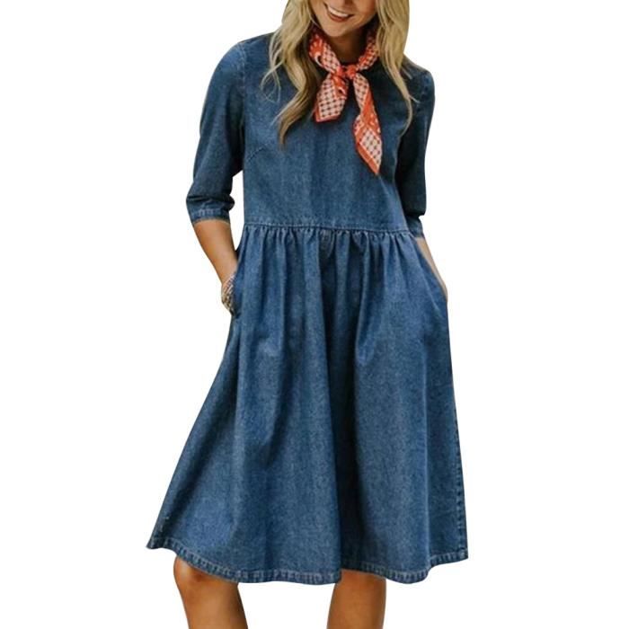 Robe Jean Été Femme Shownicer - Longue Maxi Boho - Col V - Style Vintage Plage