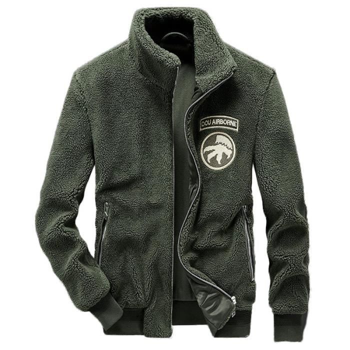 Veste Homme en Cachemire et Polaire Chaude Col Montant Vert