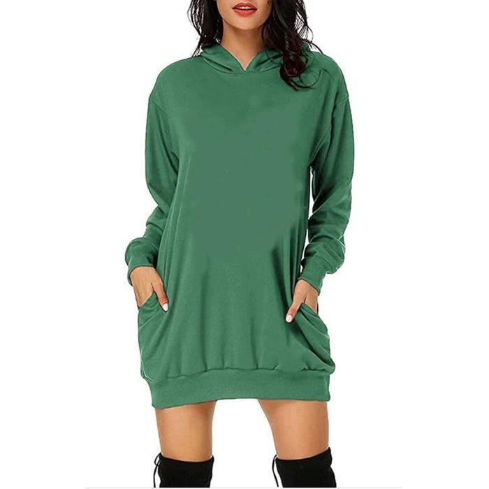 Mode femmes solide robe a capuche manches longues poches robe sweat courte YQX201118482GNL Vert Cdiscount Pret a Porter