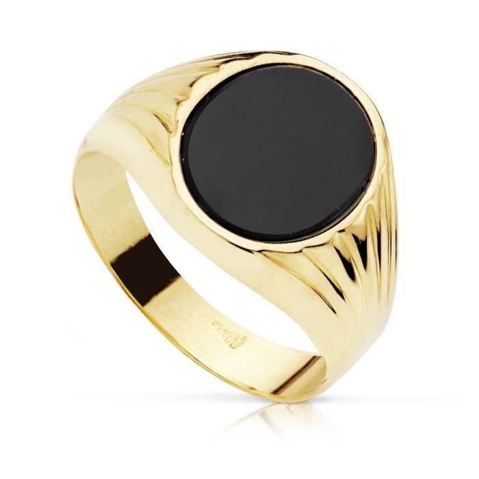 Chevalière Homme En Or 8 Carats (333) Avec Onyx Noir De 8 Carats - Taille 62 - Marque Juwelier Rubin - Occasion