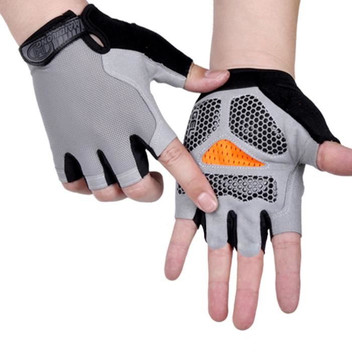 Gants Cyclisme de Vélo Eté Demi Doigt Gant Réfléchissant Gel Bicyclette Gants Courts Homme et Femme pour VTT Randonnée Moto-Gris