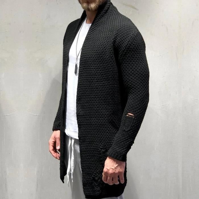 Gilet cardigan Cardigan tricote pour Homme Pull over decontracte Long manteau col chale ouvert devant Pull en Black E3463 Blanc Cdiscount Pret a Porter