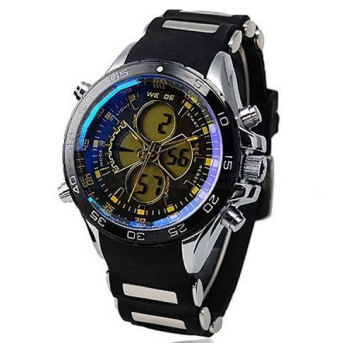 WEIDE WH-1103 Montre de Sport Etanche LED Affichage double temps des hommes (Noir + Jaune) MONTRE BRACELET
