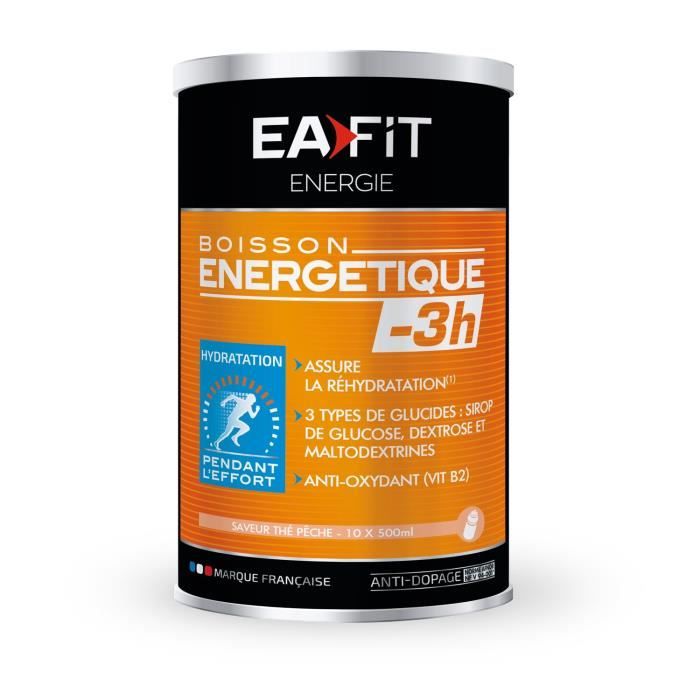 EAFIT Boisson Energétique -3H - Energie, Endurance, Hydratation - Effort de courtes durées - 10 portions - 500 g Thé Pêche