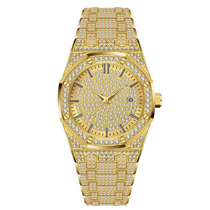 Montre Homme IceHouse Luxe - Cadran Romain Jaune, Chronographe, Finition Or - 55mm