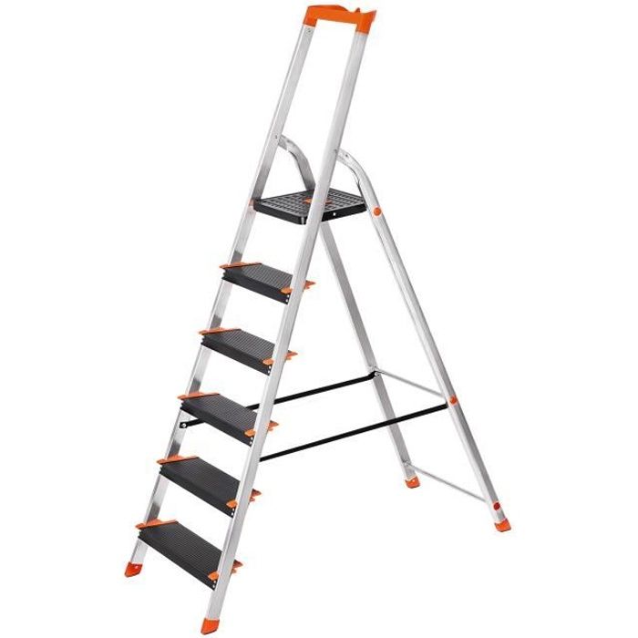 SONGMICS Échelle 6 Marches, en Aluminium, Escabeau, Pliable, avec Plateau à  Outil, Pieds Antidérapants, TÜV Rheinland Test GLT06BK - Cdiscount Bricolage