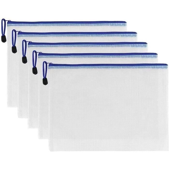 Pochette Plastique, 10 Pcs A5 Pochette Document, Mesh Zipper Pouch Document Portefeuille 