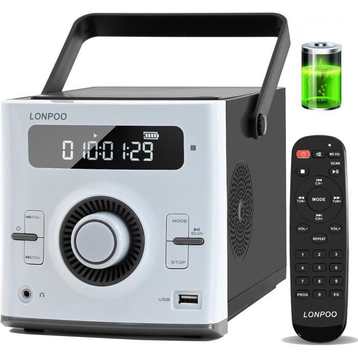 Boombox Lecteur CD Portable avec Batterie Rechargeable, 20W Haut Parleur stéréo avec Bluetooth