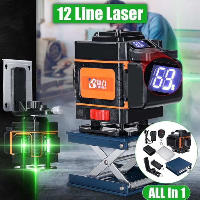 Niveau Laser Vert 12 Lignes Avec Batteries Et Télécommande - Boîte - Neuf