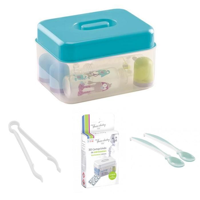 Kit stérilisation biberon - THERMOBABY - Micro-onde - Boîte stérilisatrice - Pince à biberon - Cuillères douces