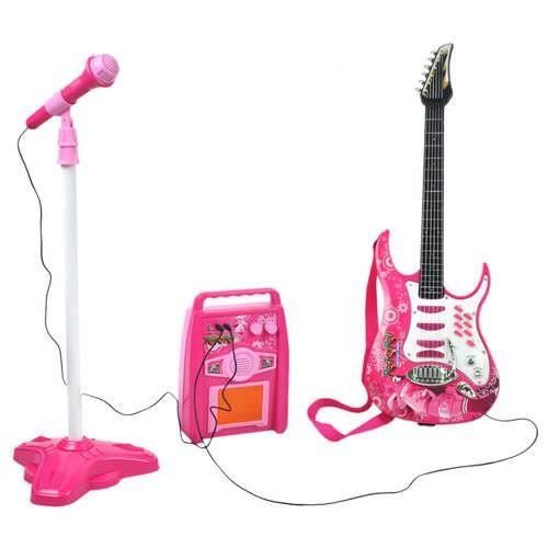 Pack Guitare + micro + amplificateur enfant rose