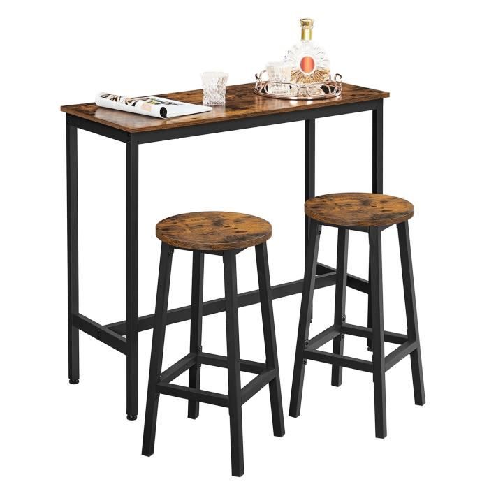 Ensemble De Table Et Tabourets Hauts pour Salle à Manger Style Industriel Marron Rustique et Noir
