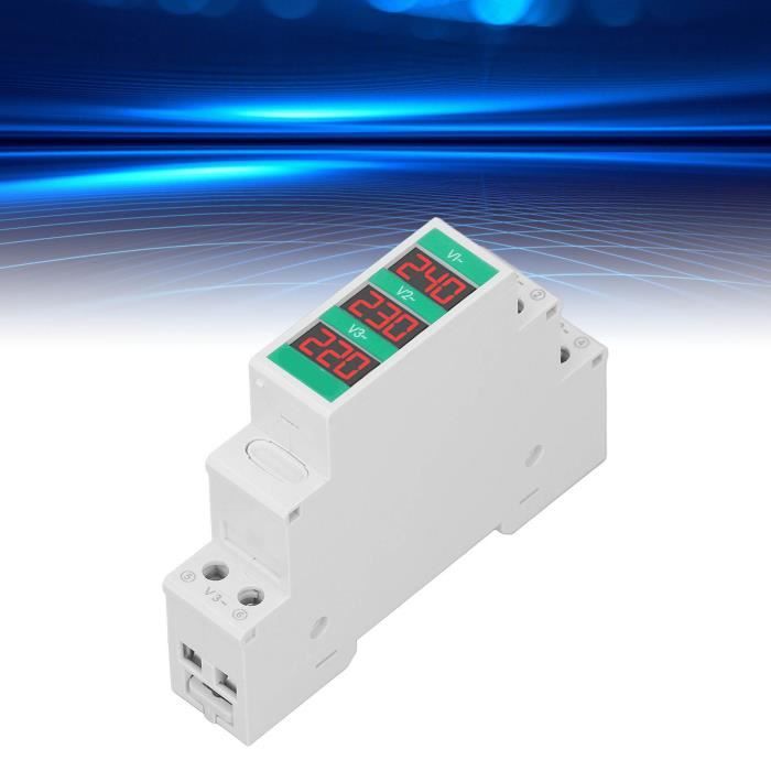 Voltmètre Triphasé 60-450V Écran LCD - Testeur Tension Numérique Rail DIN Montage
