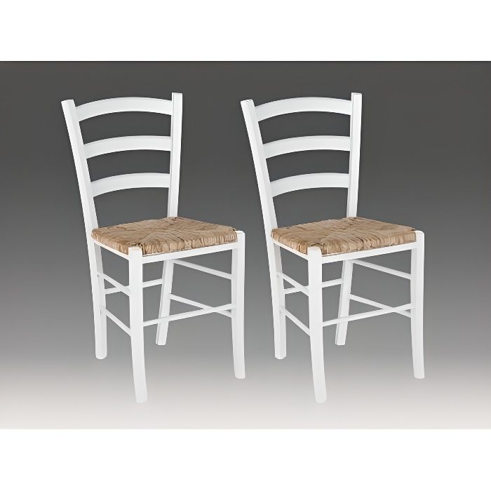 lot de 2 chaises paysanne - hêtre massif teinté blanc - vente-unique - salle à manger - campagne