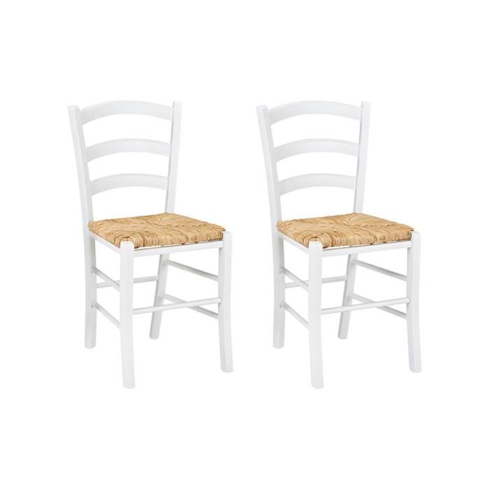 lot de 2 chaises paysanne - hêtre massif teinté blanc - vente-unique - salle à manger - campagne