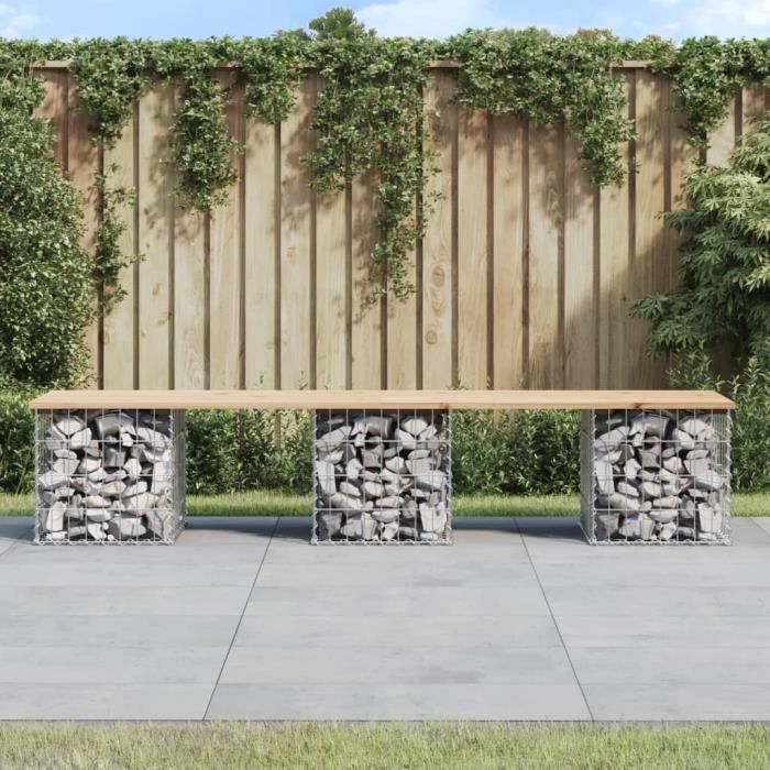 vidaXL Banc de jardin gabion 203x44x42 cm Bois de pin