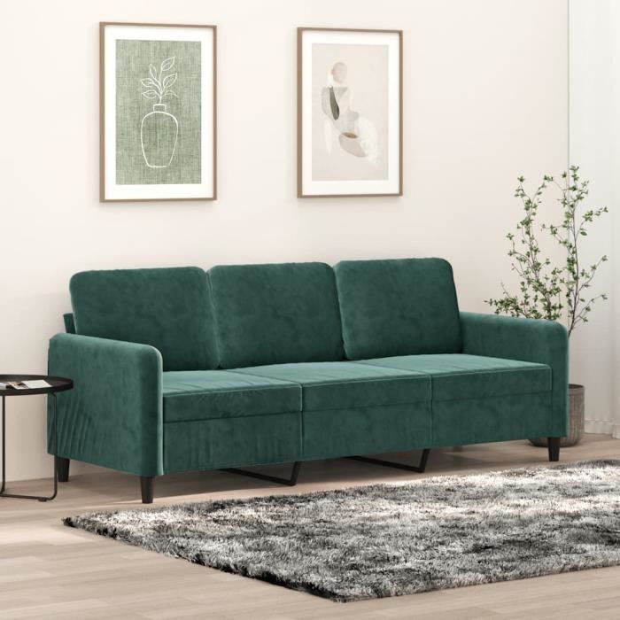 BESTCanapé Scandinave Salon - Canapé à 3 places - Vert foncé 180 cm Velours fr3159