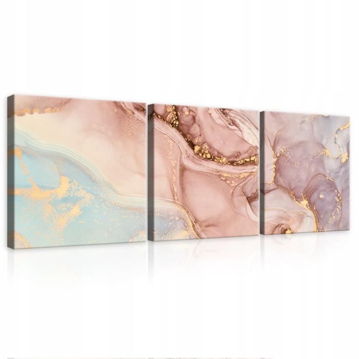Tableau Déco Murale Toile Texture Rose Marbré 60x40 Cm - Prêt à Accrocher, Châssis Bois 2 Cm, Salon Chambre - 3