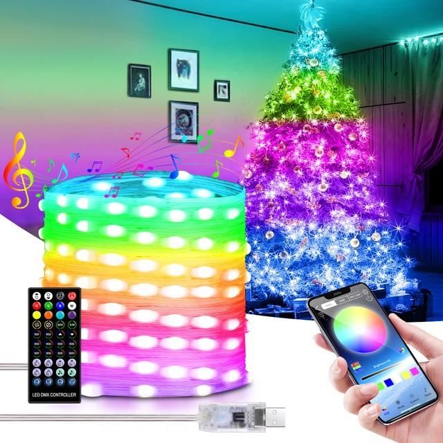 BOULE DE NOEL,10mGuirlande lumineuse LED USB 5V, couleur de rêve, contrôle Bluetooth, musique