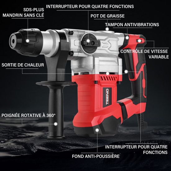Marteau Perforateur DEDRA 1500W 12J - SDS-MAX, Béton 40mm, Anti-vibration