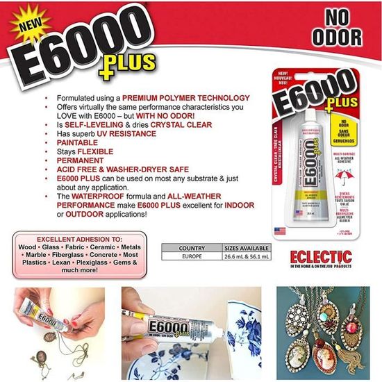 E6000 Plus Colle Transparente Multipurpose Imperméable et à Peindre Colle  pour Loisirs Créatifs Fort et flexible pour coller d[409] - Cdiscount  Bricolage