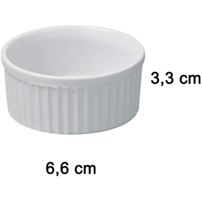 ComSaf Ramequins en porcelaine blanche, moules à pâtisserie 85 ml pour soufflé, crème brûlée, crème pâtissière, pudding et glace - Lot de 6