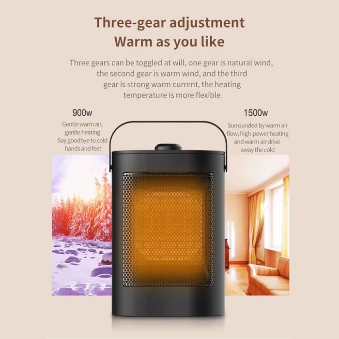 Chauffage D'Appoint Portable 1500W Céramique PTC – 3 Modes, Ultra Rapide, Sécurité Enfants & Animaux, Pour Chambre, Bureau, Salon