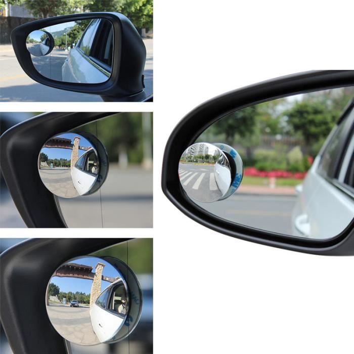 TIESOME Miroir d'angle mort pour voiture, 2 pièces Miroir d'angle mort rond  sans cadre réglable adhésif étanche rotatif à 360° en verre, convexe pour
