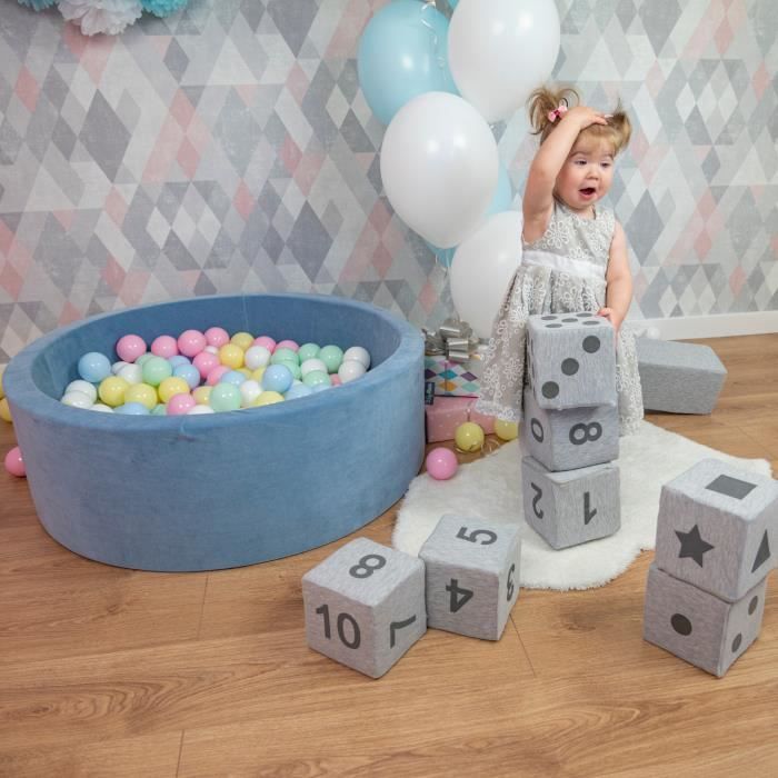 KiddyMoon Balles pour Piscine Colorées 6cm Plastique Enfant Bébé Fabriqué  en EU, Blanc/ Jaune/ Orange/ Baby Blue/ Turquoise