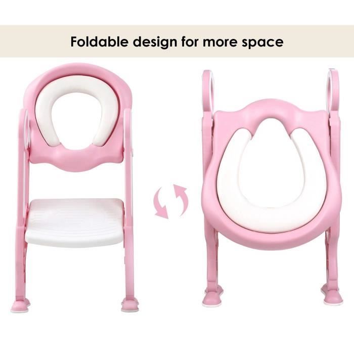 FANWINKJ Réducteur Toilette Enfant Avec Marche Pliable - Siège Pot Apprentissage Rose
