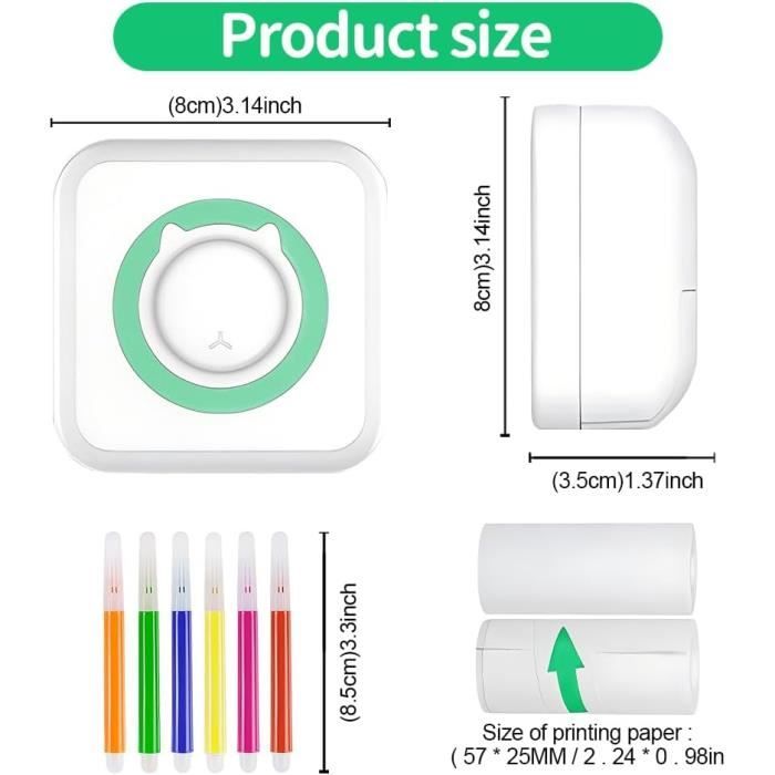 Mini imprimante thermique multifonction Compatible avec iOS et Android avec  1 rouleau de papier d'impression 57*25mm Rose - Cdiscount Informatique