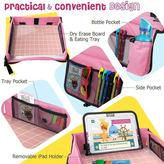 Tablette De Voyage Pour Enfant - Plateau Amovible Avec Film Transparent Et Autocollants - Pour Voiture, Avion, Train - Rangement Tablette Et Fournitures