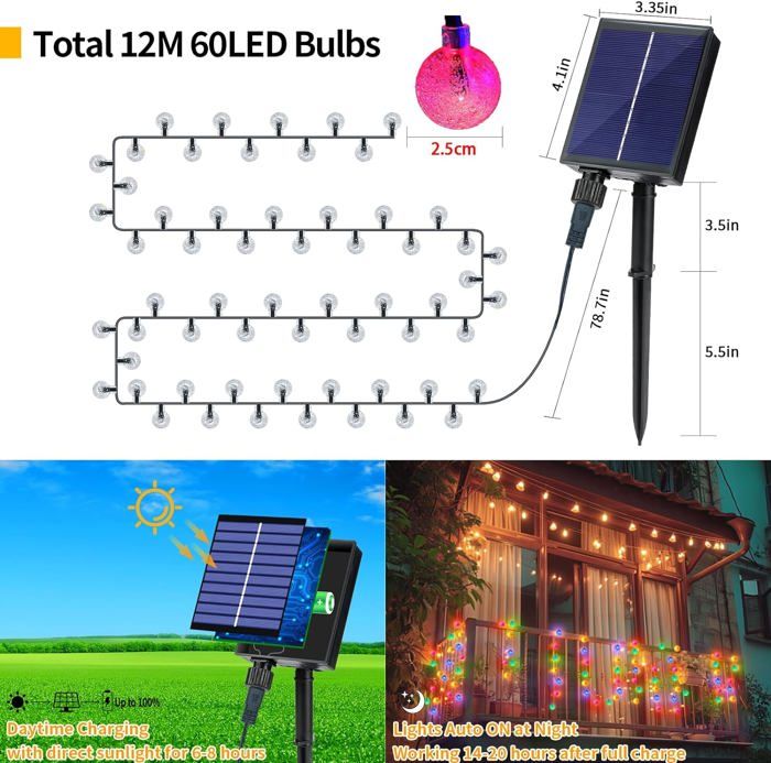 PAVIBOIN Guirlande Lumineuse Solaire Extérieure, 2x10M 100 LED