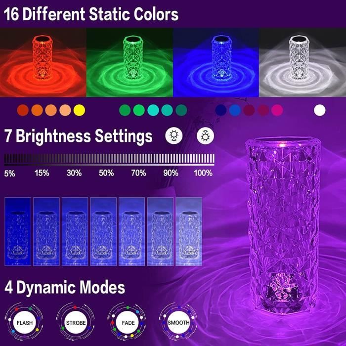 LED cristal lampe de table Rose lumière projecteur 3/16 couleurs tacti