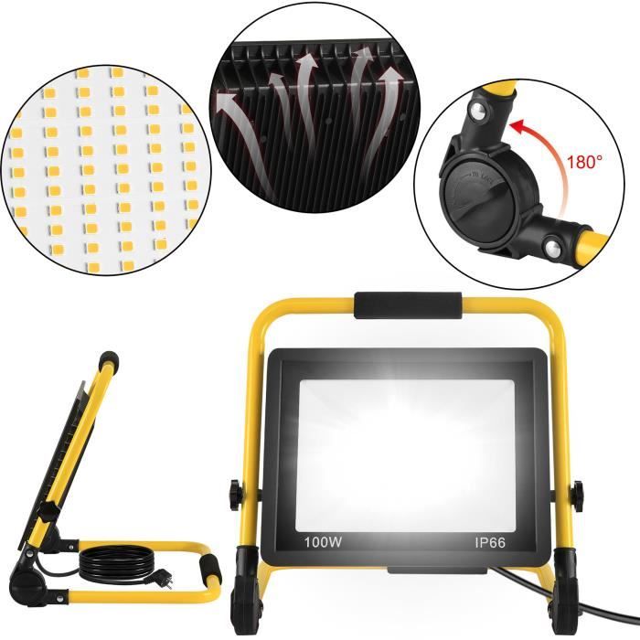 Projecteur LED 100 W 9000 lumens 6400 K avec deux prises - Brico Dépôt