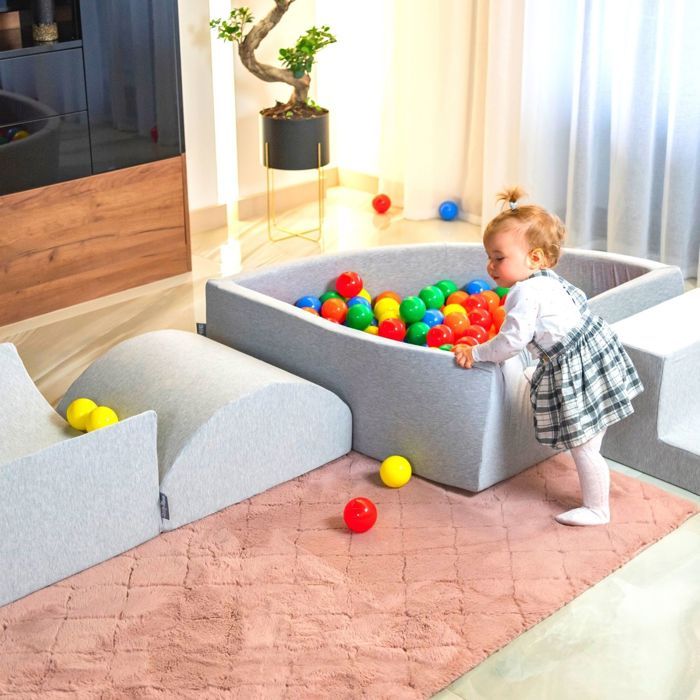Aire De Jeux Mousse KiddyMoon Avec Piscine à Balles - 100 Balles Incluses Jeu D'éveil Sensoriel