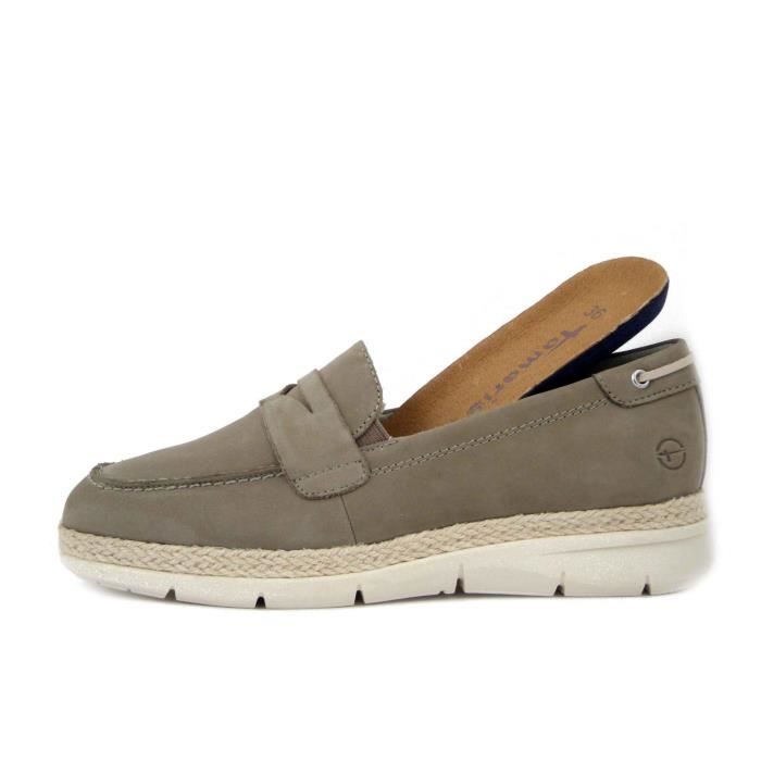 Mocassin Femme TAMARIS Cuir Nubuck Beige Taupe Semelle