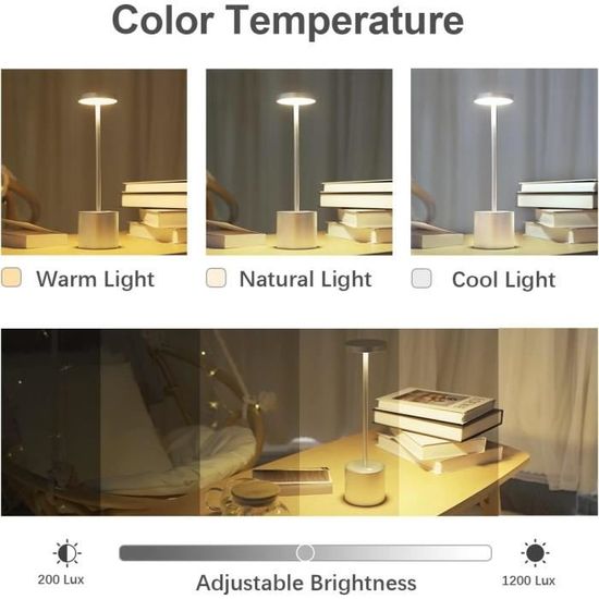 Lampe de table LED sans fil rechargeable, 5000mAh lumiere modernes à  batterie, pour exterieur, terrasse, restaurant--noir