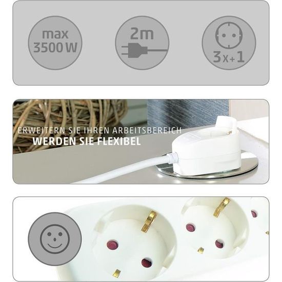 REV Rallonge multiprise 3+1x 2m Blanc Powersplit : : Bricolage