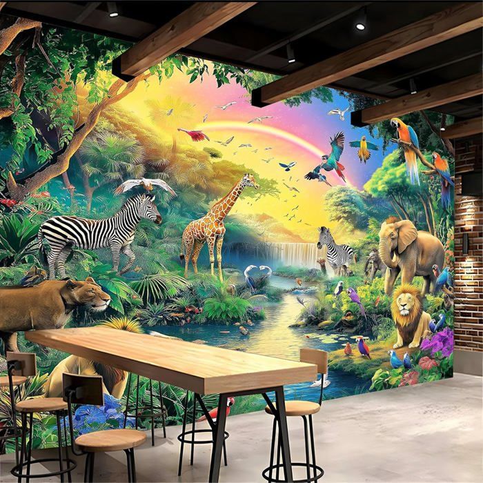 Papier Peint Mural Salon Animaux De La Jungle Tropicale Oiseaux 350x256 ...