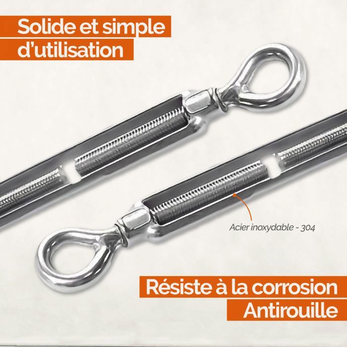 DRE-Lot de 10 tendeurs câble en acier inoxydable, réglables, pour jardin, linge, clôture et DRE-Lot de 10 tendeurs câble en acier inoxydable, réglables, pour jardin, linge, clôture et