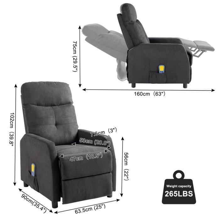 Fauteuil Inclinable De Massage | Fauteuil De Relaxation | Chaise De Relaxation Taupe Tissu Cfw530599 94013539