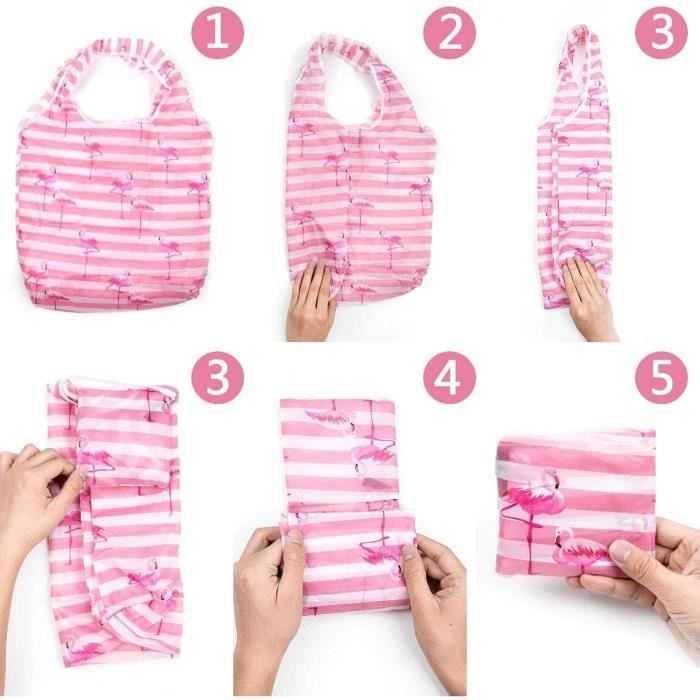 Lot 4 Sacs Courses Pliables JSTHHTT - Polyester Réutilisable Multicolore 36x58cm